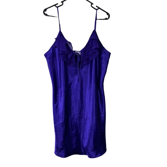 VTG Y2K 90s Adonna Ruffled Amethyst Purple Lingerie Slip Dress Sz Large Coquette - Picture 1 of 7